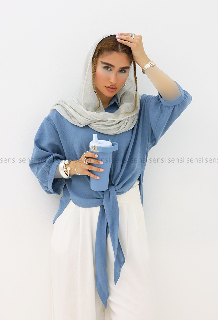 شومیز لینن گره ای پشت بلند کد1006172